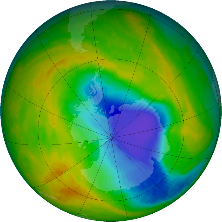 Antarctic ozone map for 03 November 2003